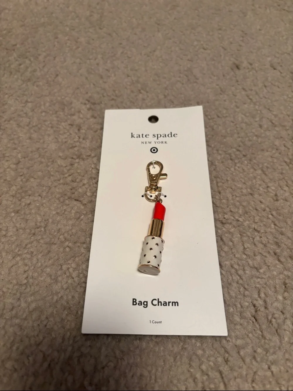 kate spade Lipstick Bag Charm in Red, White & Gold - Picture 1 of 1